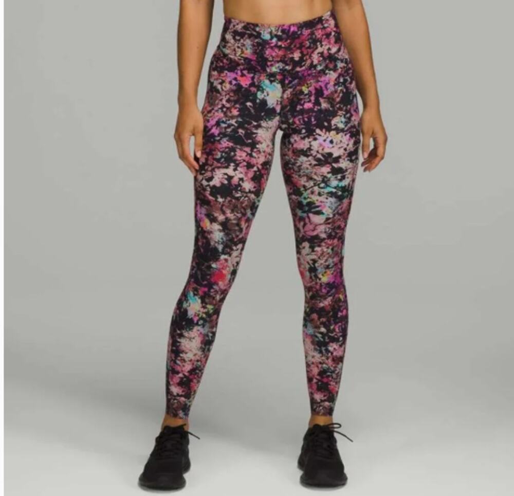 Lululemon Base Pace High Rise Sz 8 Crop 23" Stencil Blossom Red Multi Floral